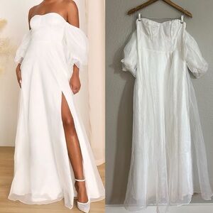 NWOT True Excellence White Bustier Off-The-Shoulder Maxi Dress